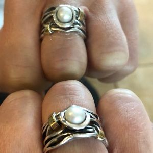 925 Sterling Silve, 9K Gold Ring with Pearl